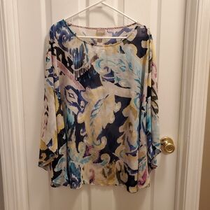 Women's Chico's poncho blouse Size L/XL like new Artisanal paisley print‎ Unique